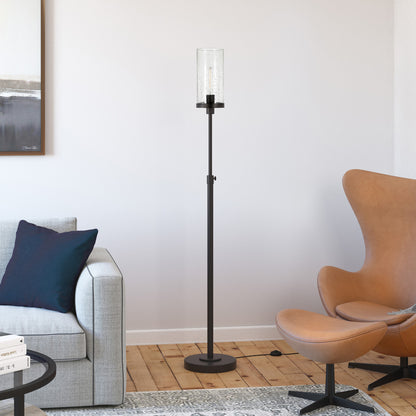 66" Black Adjustable Torchiere Floor Lamp With Clear Glass Cylinder Shade