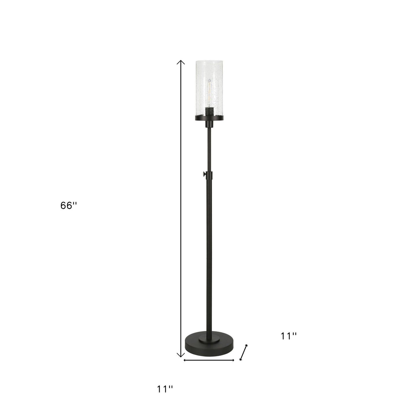 66" Black Adjustable Torchiere Floor Lamp With Clear Glass Cylinder Shade