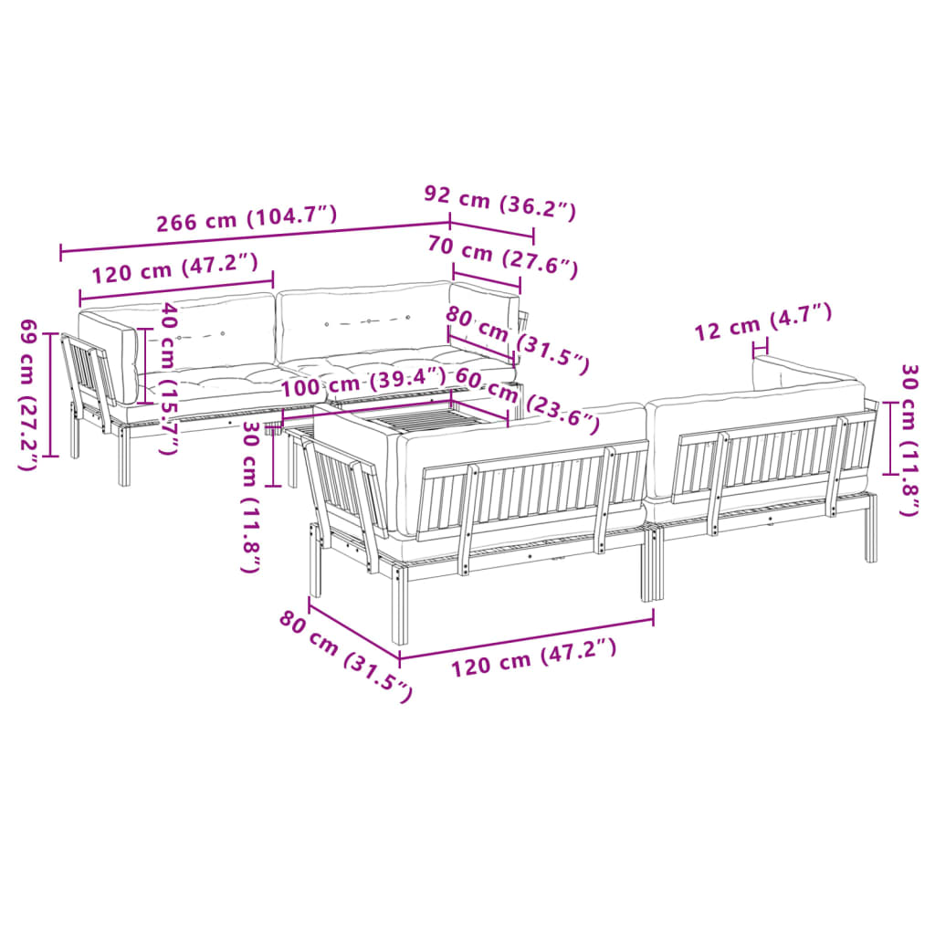 5 Piece Patio Pallet Sofa Set with Cushions Solid Wood Acacia