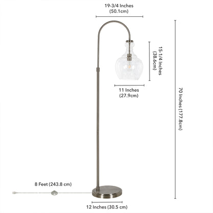 70" Nickel Arched Floor Lamp With Clear Seeded Glass Dome Shade