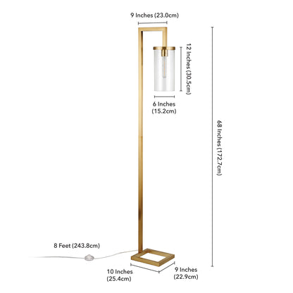 67" Brass Reading Floor Lamp With Clear Seeded Glass Drum Shade