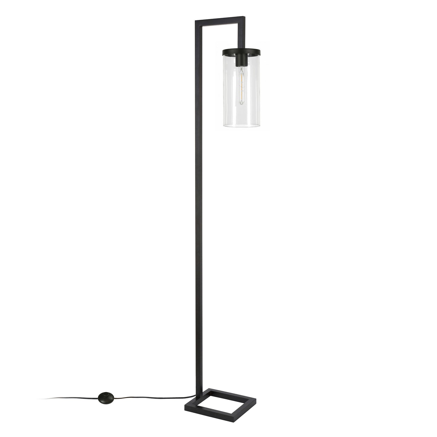 67" Black Reading Floor Lamp With Clear Transparent Glass Drum Shade