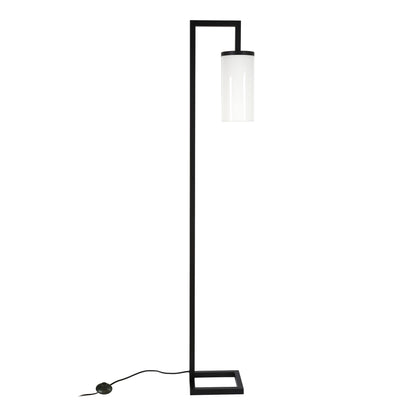 67" Black Reading Floor Lamp With White Frosted Glass Drum Shade