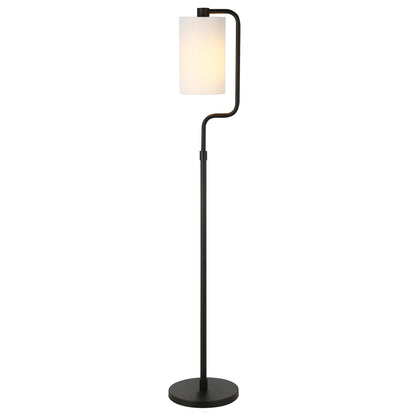 62" Black Reading Floor Lamp With White Frosted Glass Drum Shade