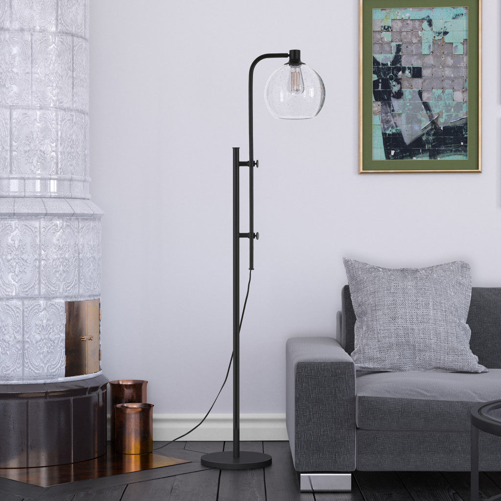 68" Black Adjustable Reading Floor Lamp With Clear Seeded Glass Globe Shade