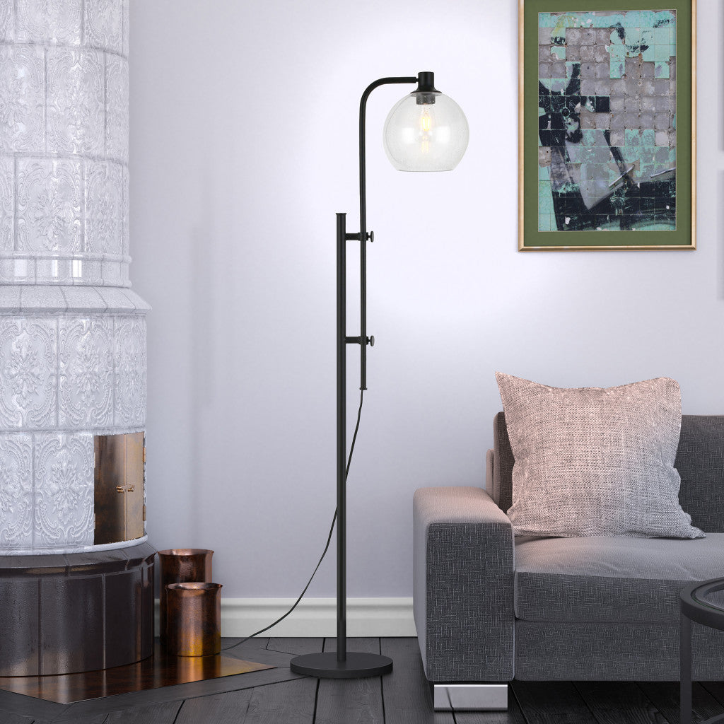 68" Black Adjustable Reading Floor Lamp With Clear Seeded Glass Globe Shade