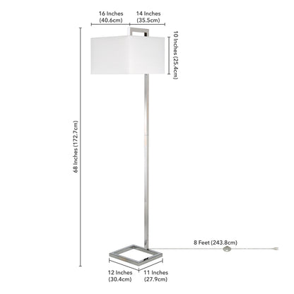 68" Nickel Floor Lamp With White Frosted Glass Rectangular Shade