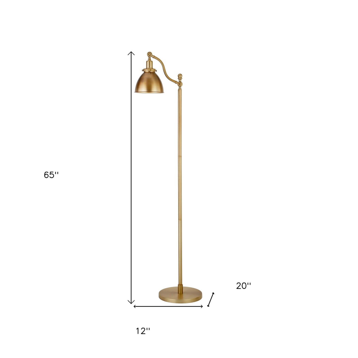 65" Brass Swing Arm Floor Lamp With Brass No Pattern Cone Shade