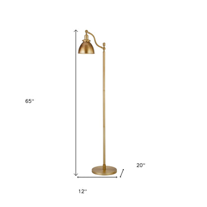 65" Brass Swing Arm Floor Lamp With Brass No Pattern Cone Shade