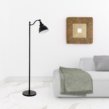 65" Black Swing Arm Floor Lamp With Black Cone Shade