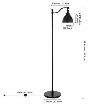 65" Black Swing Arm Floor Lamp With Black Cone Shade