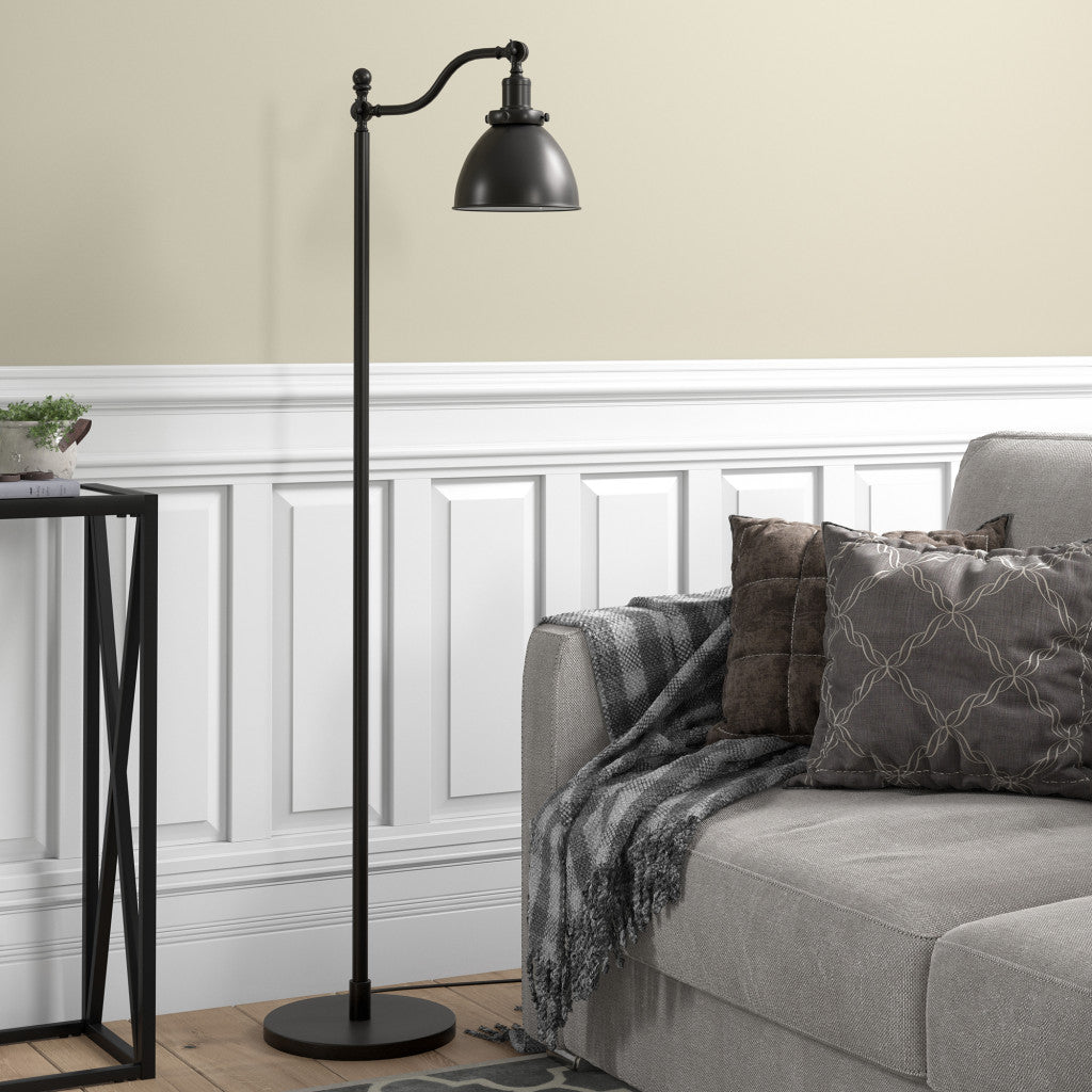 65" Black Swing Arm Floor Lamp With Black Cone Shade