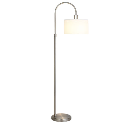 70" Nickel Arched Floor Lamp With White Frosted Glass Drum Shade