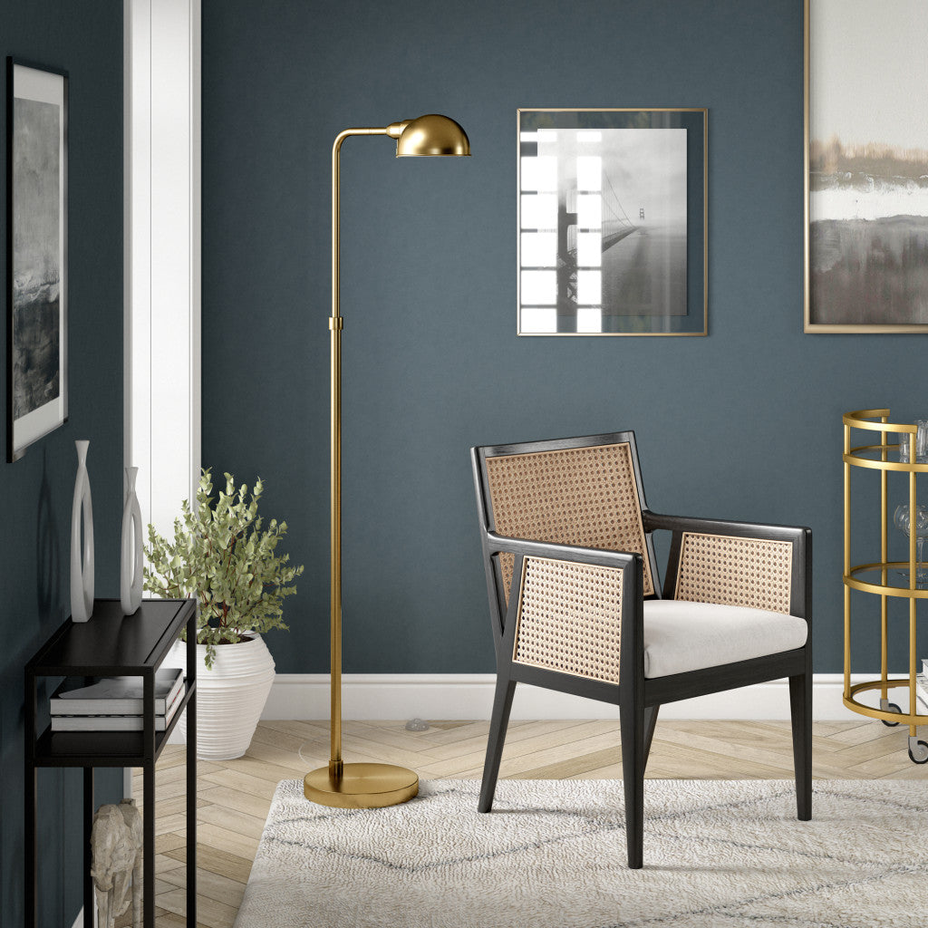 66" Brass Reading Floor Lamp With Gold Dome Shade