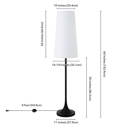 60" Black Novelty Floor Lamp With White Frosted Glass Drum Shade