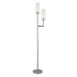 69" Nickel Two Light Torchiere Floor Lamp With Clear Transparent Glass Drum Shade