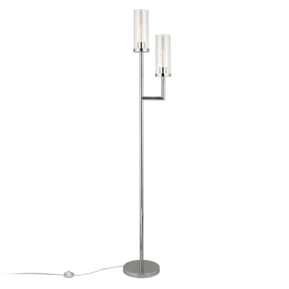 69" Nickel Two Light Torchiere Floor Lamp With Clear Transparent Glass Drum Shade