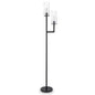 69" Black Two Light Torchiere Floor Lamp With Clear Transparent Glass Drum Shade