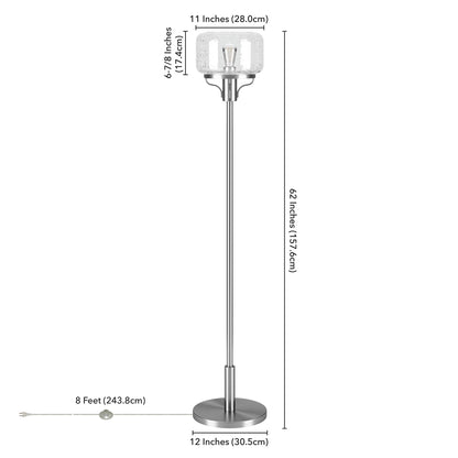 62" Nickel Novelty Floor Lamp With Clear Seeded Glass Globe Shade