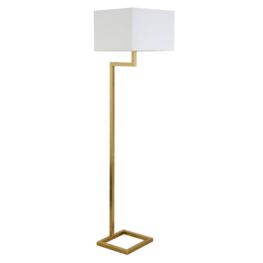 64" Brass Geometric Floor Lamp With White Fabric Rectangular Shade