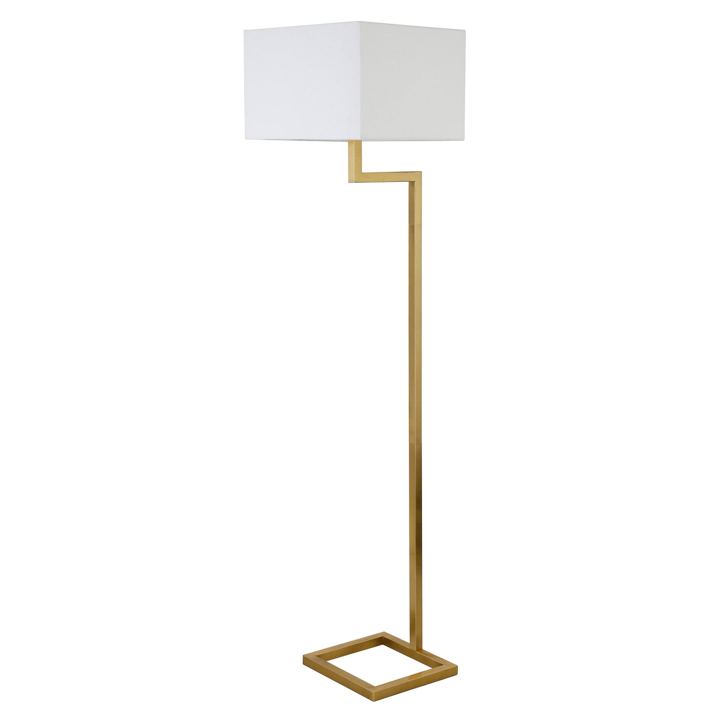 64" Brass Geometric Floor Lamp With White Fabric Rectangular Shade