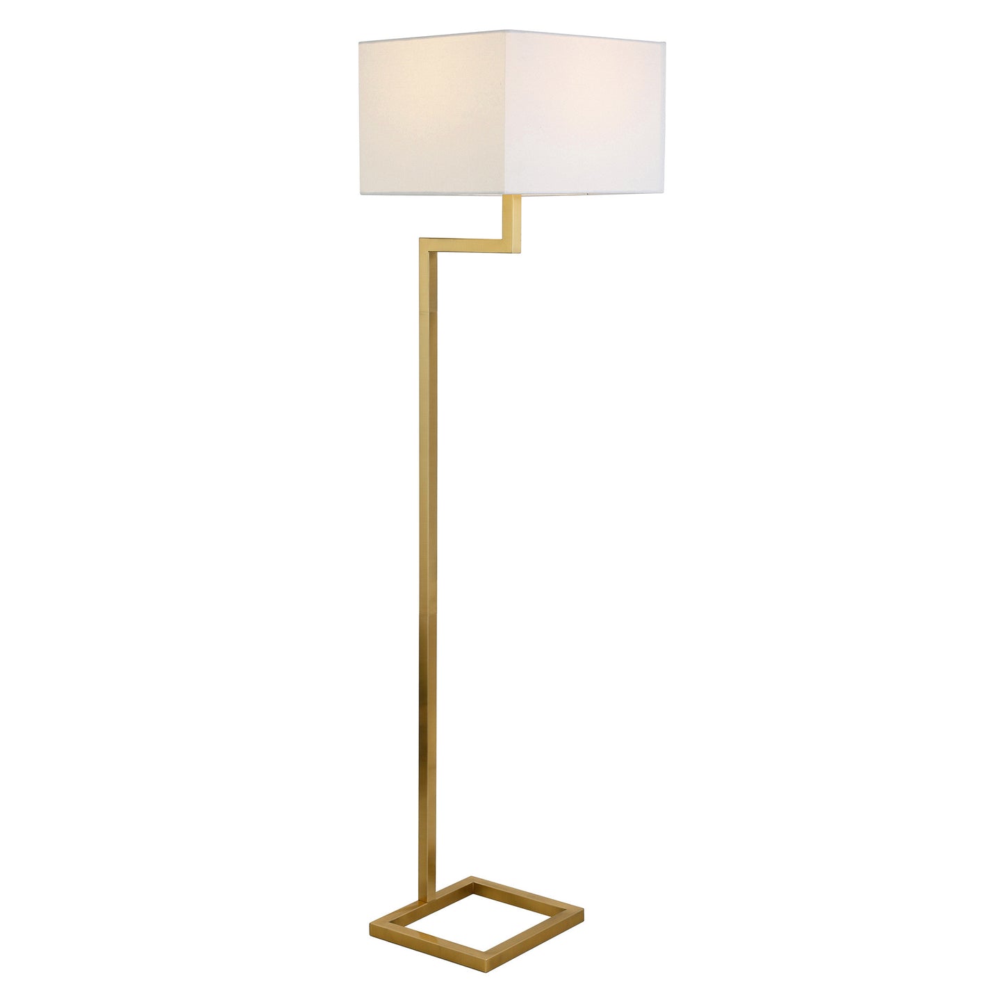 64" Brass Geometric Floor Lamp With White Fabric Rectangular Shade