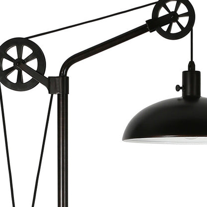 72" Black Adjustable Reading Floor Lamp With Black Metal Dome Shade