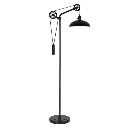 72" Black Adjustable Reading Floor Lamp With Black Metal Dome Shade