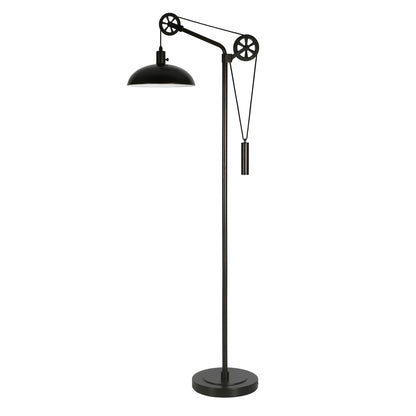 72" Black Adjustable Reading Floor Lamp With Black Metal Dome Shade