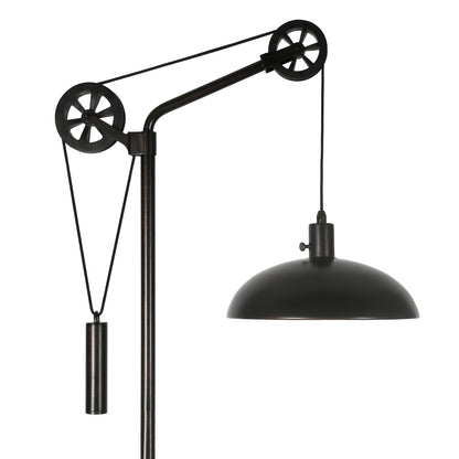 72" Black Adjustable Reading Floor Lamp With Black Metal Dome Shade