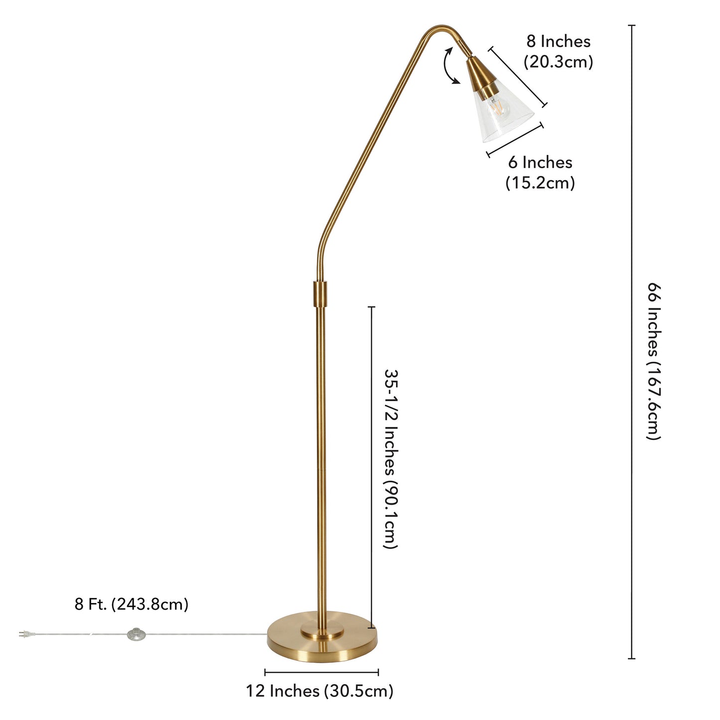 65" Brass Reading Floor Lamp With Clear Transparent Glass Dome Shade