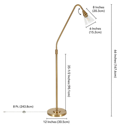 65" Brass Reading Floor Lamp With Clear Transparent Glass Dome Shade