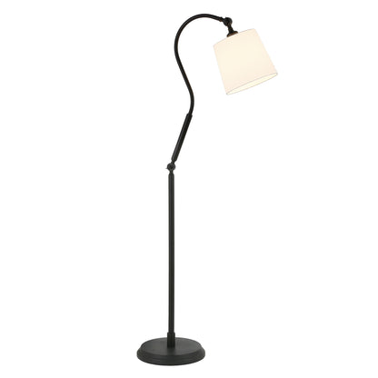 57" Black Arched Floor Lamp With White Frosted Glass Drum Shade