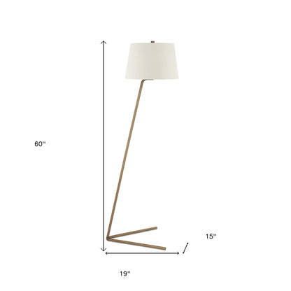 60" Brass Novelty Floor Lamp With White Frosted Glass Drum Shade