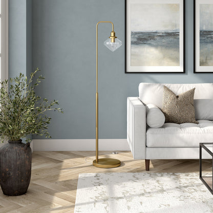 62" Brass Arched Floor Lamp With Clear Transparent Glass Shade