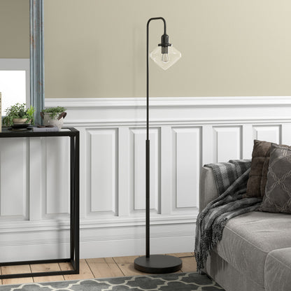 62" Black Arched Floor Lamp With Clear Transparent Glass Shade