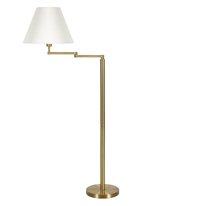 62" Brass Swing Arm Floor Lamp With White Frosted Glass Empire Shade