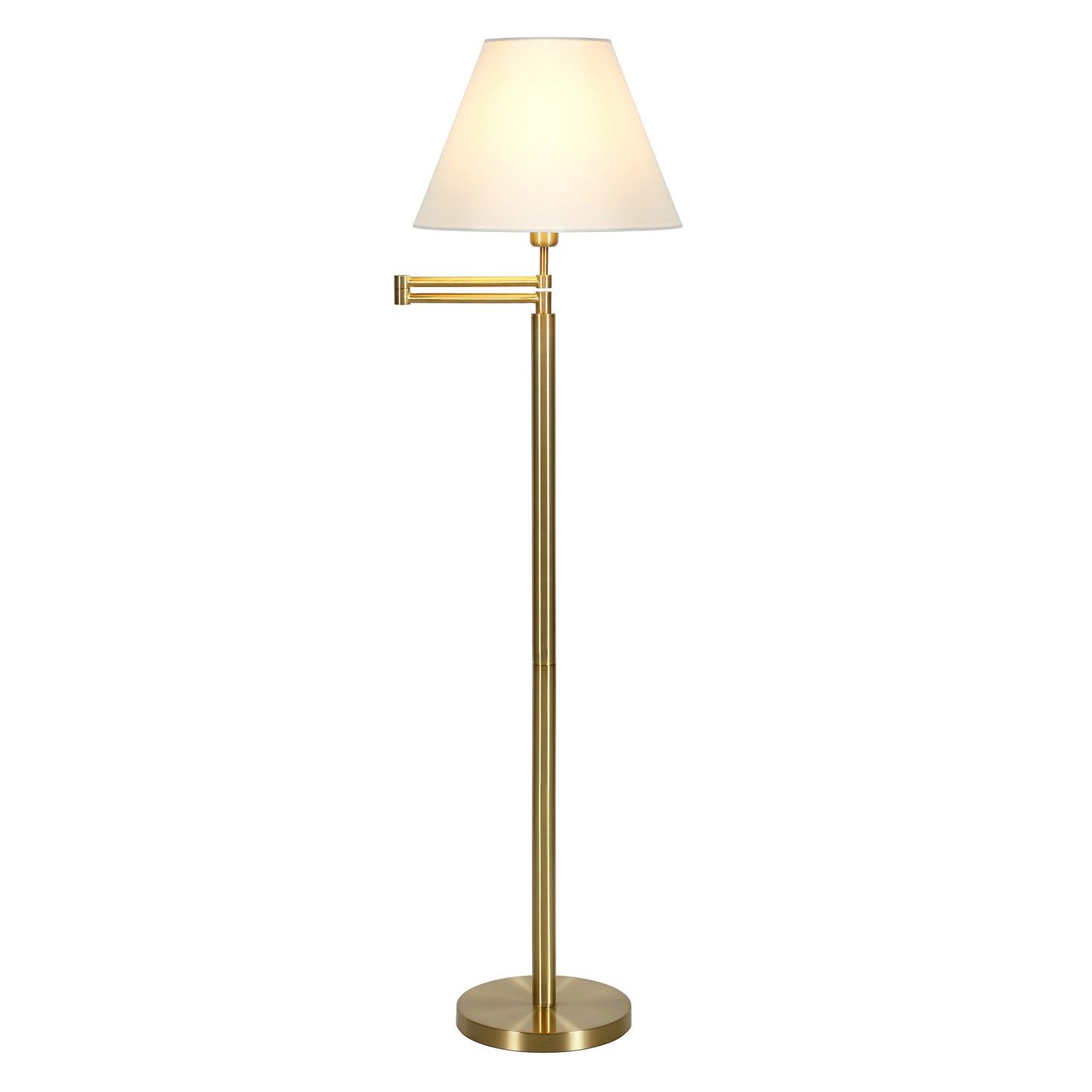 62" Brass Swing Arm Floor Lamp With White Frosted Glass Empire Shade