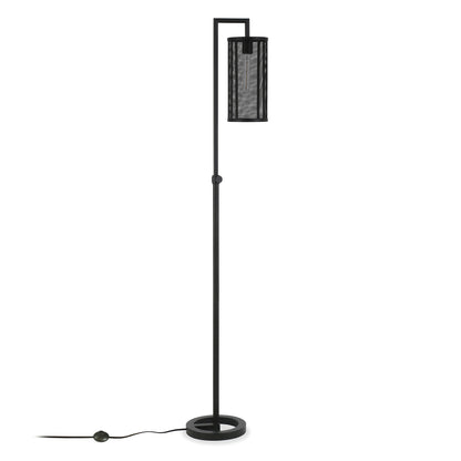 69" Black Floor Lamp With Black Mesh Metal Cylinder Shade