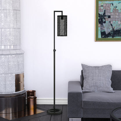 69" Black Floor Lamp With Black Mesh Metal Cylinder Shade