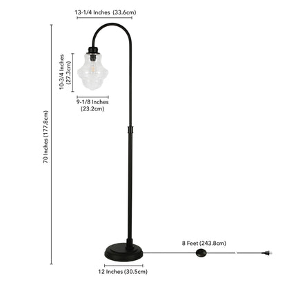 70" Black Arched Floor Lamp With Clear Seeded Glass Empire Shade