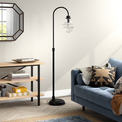 70" Black Arched Floor Lamp With Clear Seeded Glass Empire Shade