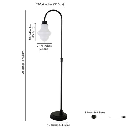 70" Black Arched Floor Lamp With White Frosted Glass Empire Shade