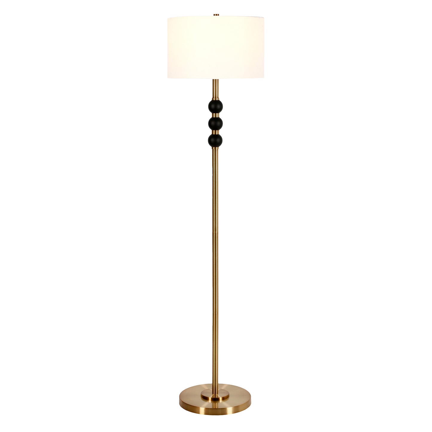 62" Black Traditional Shaped Floor Lamp With White Frosted Glass Drum Shade