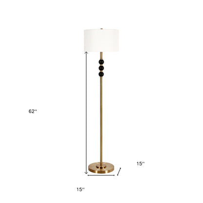 62" Black Traditional Shaped Floor Lamp With White Frosted Glass Drum Shade