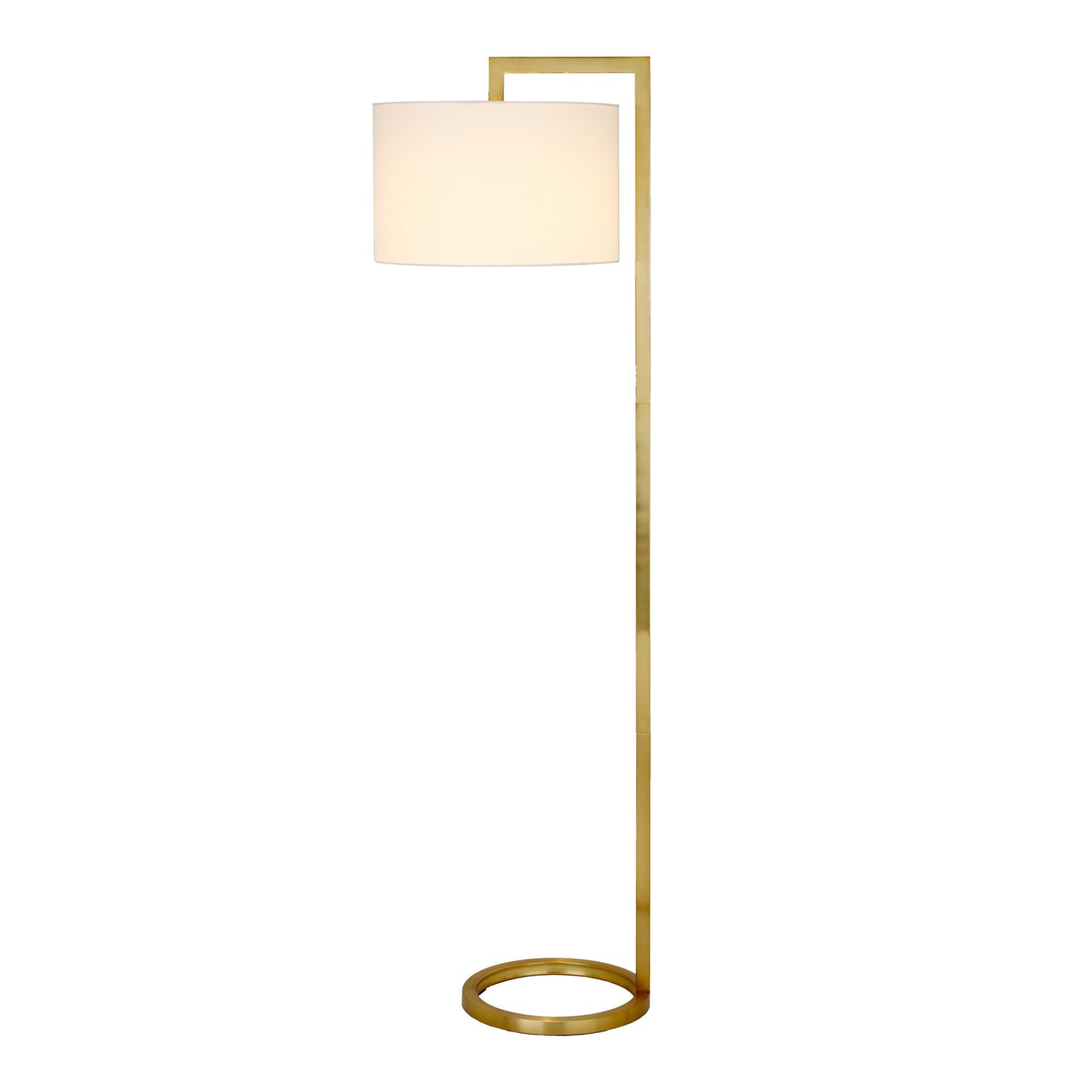 64" Brass Traditional Shaped Floor Lamp With White Frosted Glass Drum Shade