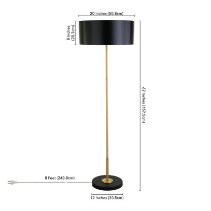 62" Black Two Light Traditional Shaped Floor Lamp With Black Drum Shade