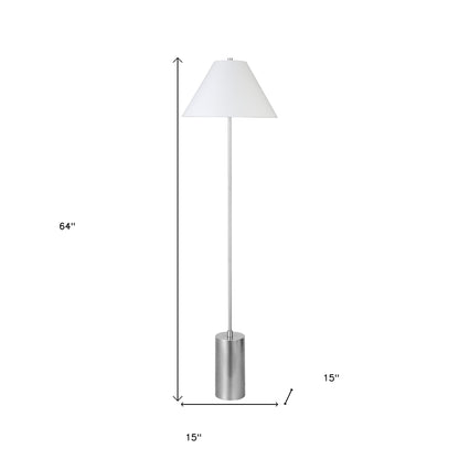 64" Nickel Traditional Shaped Floor Lamp With White Frosted Glass Empire Shade