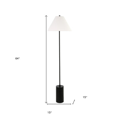 64" Black Traditional Shaped Floor Lamp With White Frosted Glass Empire Shade