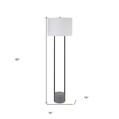 65" Black Column Floor Lamp With White Frosted Glass Drum Shade